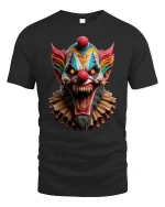 Scary Evil Clown Horror Face Graphic T-Shirt Creepy Design - black t-shirt on white background