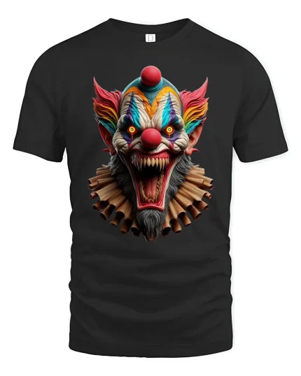 Scary Evil Clown Horror Face Graphic T-Shirt Creepy Design - black t-shirt on white background