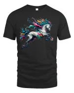 Vibrant Splash Art Unicorn Fantasy Graphic Tee - black t-shirt on white background