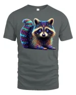 Neon Cosmic Raccoon Tee Adorable Vibrant Glow Art Design - gray t-shirt on white background