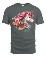 Floral Unicorn Beauty Tee Colorful Fantasy Horse Art Design - gray t-shirt on white background