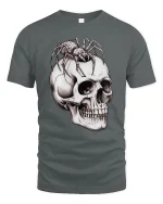 Creepy Spider Skull Tee Dark Gothic Horror Art Graphic - gray t-shirt on white background
