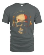 DJ Skull Headphones Tee Vintage Rock Music Graphic Style - gray t-shirt on white background