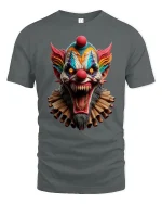 Scary Evil Clown Horror Face Graphic T-Shirt Creepy Design - gray t-shirt on white background