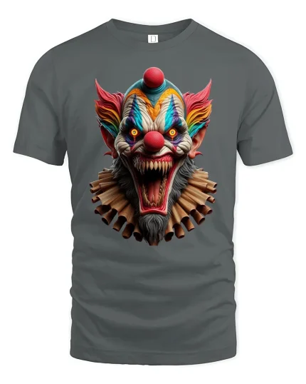 Scary Evil Clown Horror Face Graphic T-Shirt Creepy Design - gray t-shirt on white background