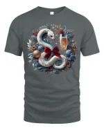 Elegant Holiday Snake Wreath Champagne Celebration Tee - gray t-shirt on white background