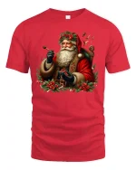 Vintage Santa Holiday Tee with Classic Christmas Artwork - red t-shirt on white background