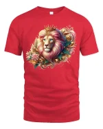 Royal Floral Lion Tee Majestic King Artwork with Elegant Colors - red t-shirt on white background