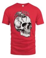 Creepy Spider Skull Tee Dark Gothic Horror Art Graphic - red t-shirt on white background