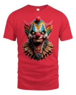 Scary Evil Clown Horror Face Graphic T-Shirt Creepy Design - red t-shirt on white background