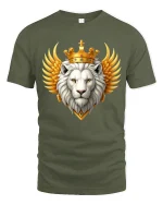 Royal White Lion Crown Tee Majestic King of Beasts Graphic - military green t-shirt on white background