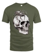 Creepy Spider Skull Tee Dark Gothic Horror Art Graphic - military green t-shirt on white background