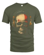 DJ Skull Headphones Tee Vintage Rock Music Graphic Style - military green t-shirt on white background