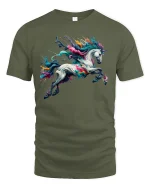 Vibrant Splash Art Unicorn Fantasy Graphic Tee - military green t-shirt on white background