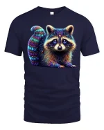 Neon Cosmic Raccoon Tee Adorable Vibrant Glow Art Design - navy t-shirt on white background