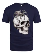 Creepy Spider Skull Tee Dark Gothic Horror Art Graphic - navy t-shirt on white background
