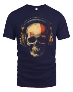 DJ Skull Headphones Tee Vintage Rock Music Graphic Style - navy t-shirt on white background