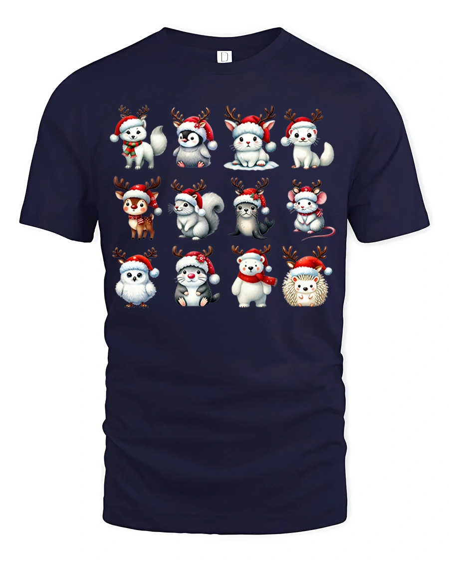 Cute Christmas Animal Squad Tee Adorable Holiday Critter Art - 1 Cute Christmas Animal Squad Tee Adorable Holiday Critter Art - navy t-shirt on white background