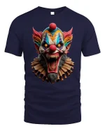 Scary Evil Clown Horror Face Graphic T-Shirt Creepy Design - navy t-shirt on white background