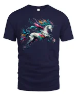 Vibrant Splash Art Unicorn Fantasy Graphic Tee - navy t-shirt on white background