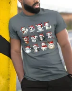 Cute Christmas Animal Squad Tee Adorable Holiday Critter Art - model wearing grey tee, leaning on column