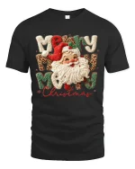 Merry Christmas Santa Yarn Art Cute Holiday Graphic T-Shirt - black t-shirt on white background