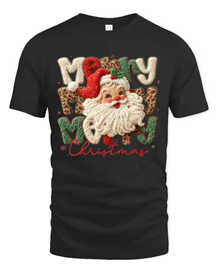 Merry Christmas Santa Yarn Art Cute Holiday Graphic T-Shirt - black t-shirt on white background