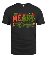 Merry Christmas Tree Yarn Art Cute Holiday Festive Graphic T-Shirt - black t-shirt on white background