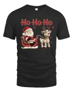 Ho Ho Ho Santa Reindeer Crochet Art Christmas Graphic T-Shirt - black t-shirt on white background