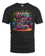 Colorful Letter Z Music Notes Microphone Graphic Art T-Shirt - black t-shirt on white background