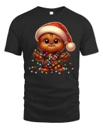 Cute Christmas Pup Lights Tangled Holiday Cartoon Graphic T-Shirt - black t-shirt on white background