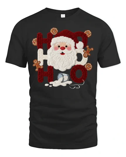 Ho Ho Ho Santa Cookies Milk Crochet Style Christmas T-Shirt - black t-shirt on white background