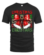 Christmas Bow Santa Belt Festive Holiday Graphic T-Shirt - black t-shirt on white background
