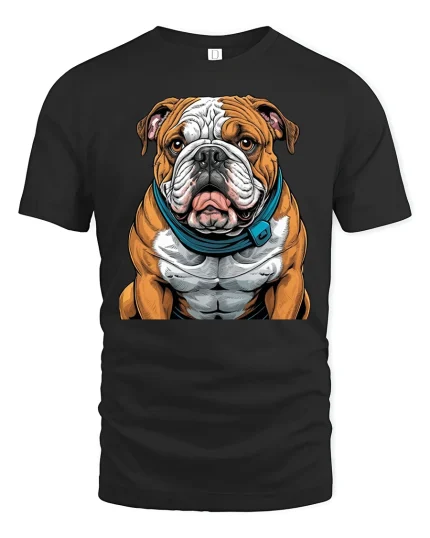 Strong Bulldog Cartoon Muscular Dog Graphic T-Shirt - black t-shirt on white background