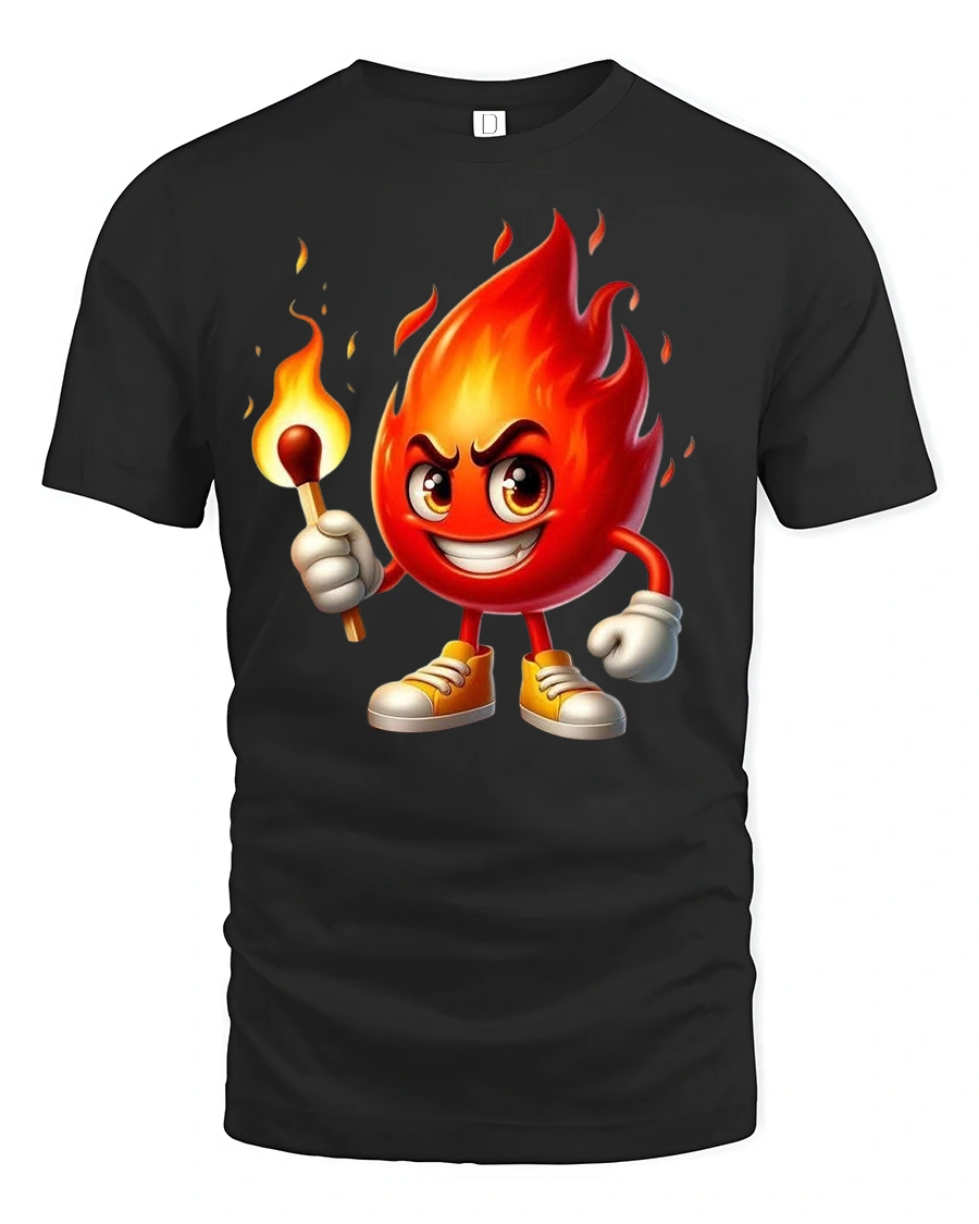 Funny Fireball Character Matchstick Cartoon Graphic T-Shirt - 1 Funny Fireball Character Matchstick Cartoon Graphic T-Shirt - black t-shirt on white background