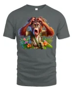 Surprised Explorer Monkey Adventure Graphic T-Shirt Funny Tee - gray t-shirt on white background