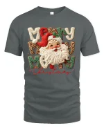 Merry Christmas Santa Yarn Art Cute Holiday Graphic T-Shirt - gray t-shirt on white background