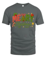 Merry Christmas Tree Yarn Art Cute Holiday Festive Graphic T-Shirt - gray t-shirt on white background