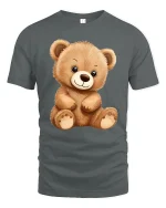 Cute Teddy Bear Cartoon Big Eyes Adorable Plush Style T-Shirt - gray t-shirt on white background