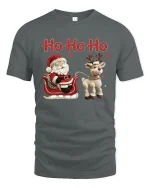 Ho Ho Ho Santa Reindeer Crochet Art Christmas Graphic T-Shirt - gray t-shirt on white background