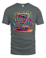 Colorful Letter Z Music Notes Microphone Graphic Art T-Shirt - gray t-shirt on white background