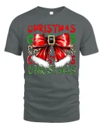 Christmas Bow Santa Belt Festive Holiday Graphic T-Shirt - gray t-shirt on white background