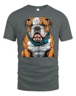 Strong Bulldog Cartoon Muscular Dog Graphic T-Shirt - gray t-shirt on white background