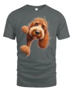 Cute Curly Dog Peekaboo Cartoon Graphic Tee for Dog Lovers - gray t-shirt on white background