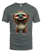 Cute Sloth Big Glasses Cartoon Graphic T-Shirt Adorable Style - gray t-shirt on white background