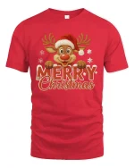 Merry Christmas Reindeer Cute Holiday Snowflakes Graphic T-Shirt - red t-shirt on white background