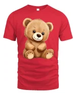 Cute Teddy Bear Cartoon Big Eyes Adorable Plush Style T-Shirt - red t-shirt on white background