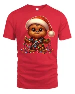 Cute Christmas Pup Lights Tangled Holiday Cartoon Graphic T-Shirt - red t-shirt on white background