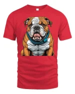 Strong Bulldog Cartoon Muscular Dog Graphic T-Shirt - red t-shirt on white background