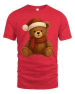 Cute Christmas Teddy Bear Santa Hat Holiday Cartoon Graphic Tee - red t-shirt on white background